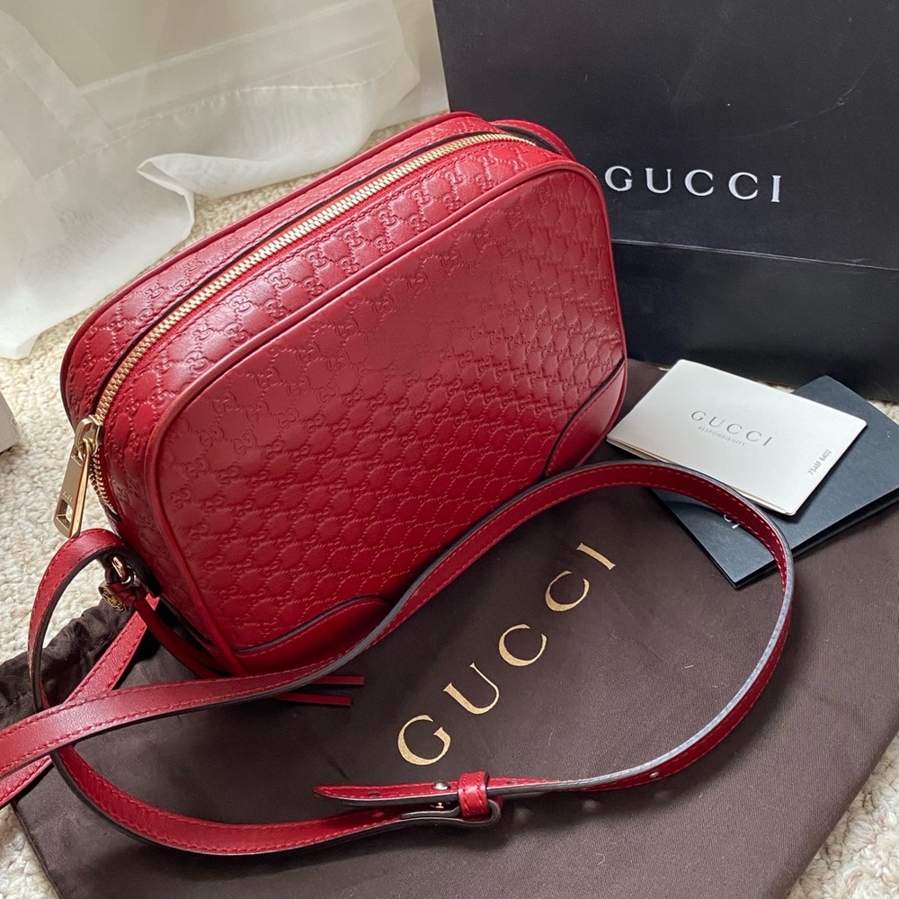 Gucci - Bree Rosso Microguccissima Gg 449413 Red Leather Cross Body Bag